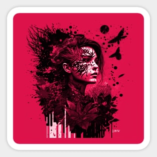 the resilient cry in woman ecopop portrait art Sticker